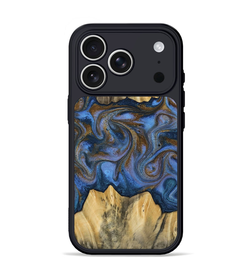 iPhone 17 Pro Wood Phone Case - Florine (Teal & Gold, 813923)