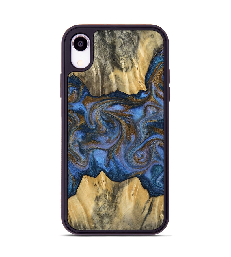 iPhone Xr Wood Phone Case - Florine (Teal & Gold, 813923)