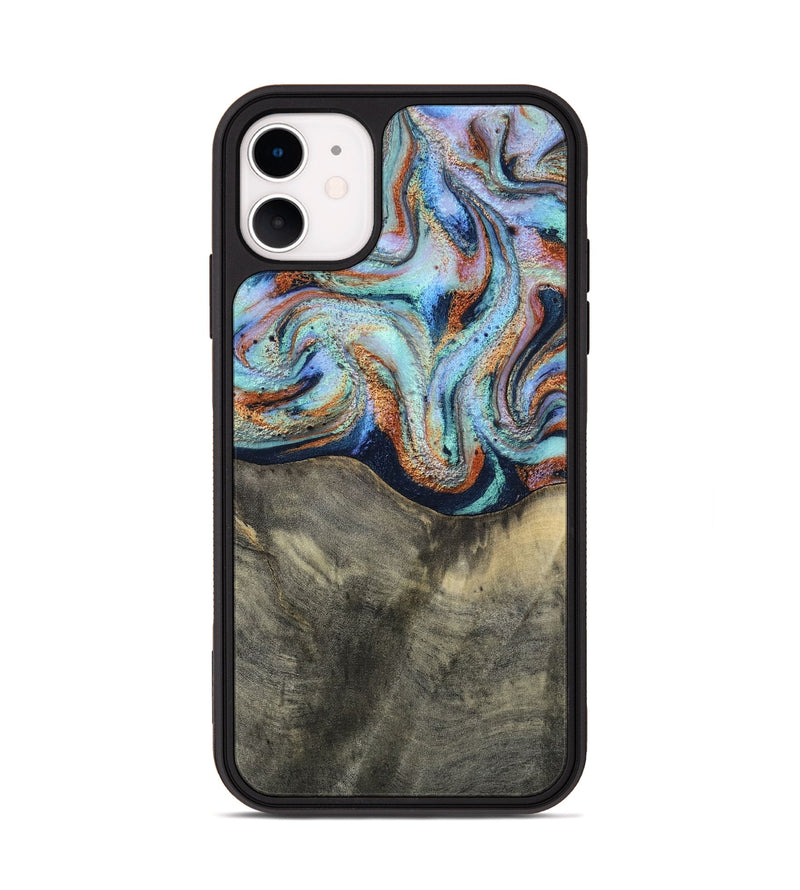 iPhone 11 Wood Phone Case - Mandi (Teal & Gold, 813924)