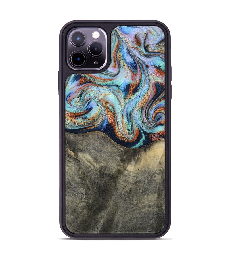 iPhone 11 Pro Max Wood Phone Case - Mandi (Teal & Gold, 813924)