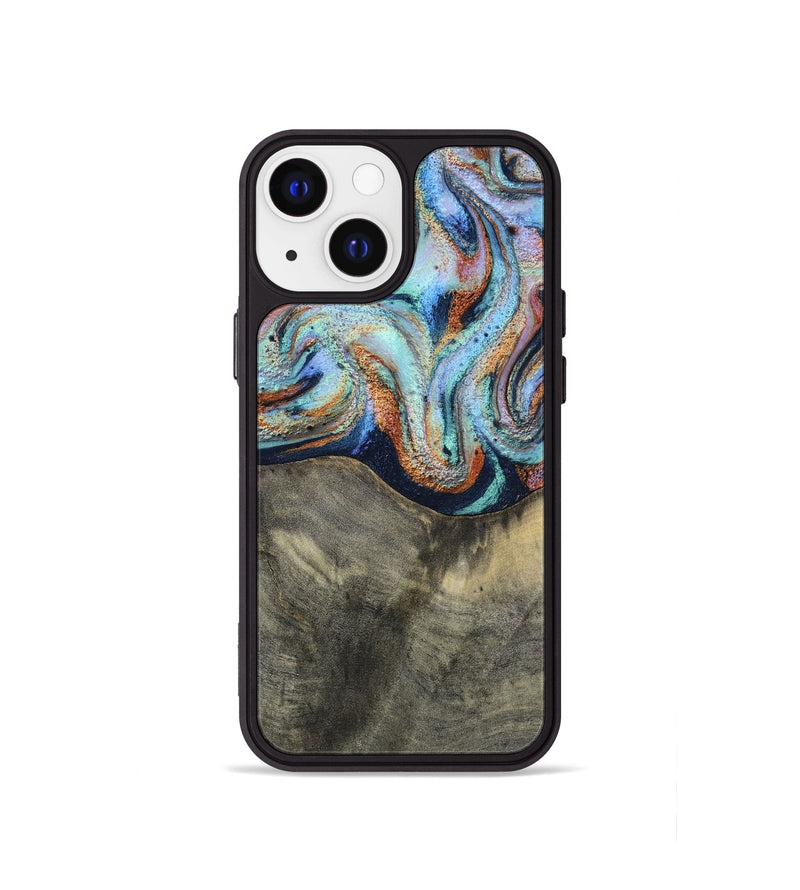 iPhone 13 mini Wood Phone Case - Mandi (Teal & Gold, 813924)
