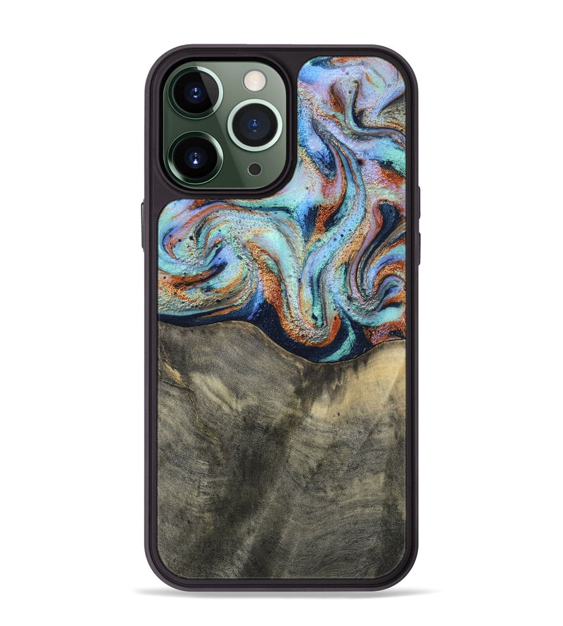 iPhone 13 Pro Max Wood Phone Case - Mandi (Teal & Gold, 813924)
