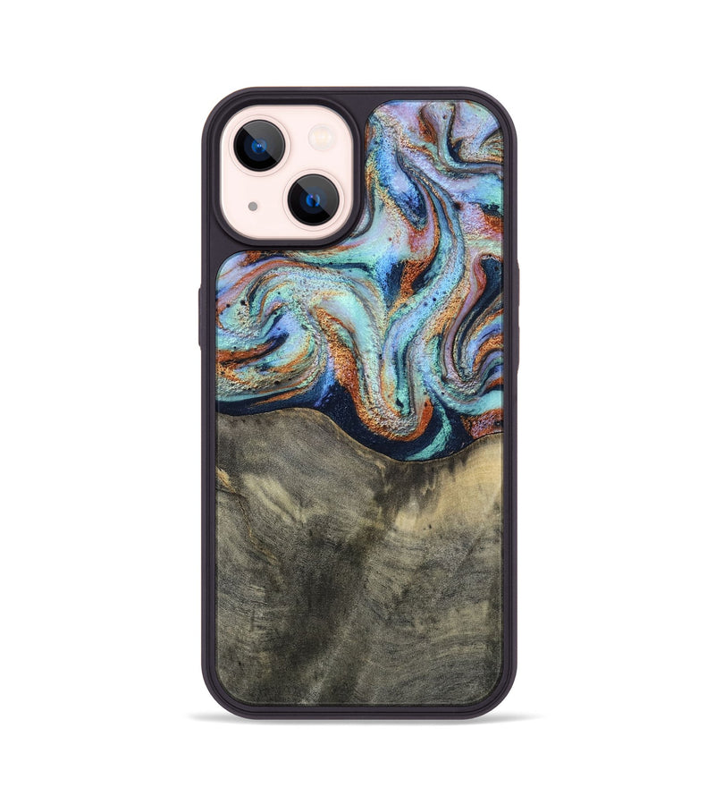 iPhone 14 Wood Phone Case - Mandi (Teal & Gold, 813924)
