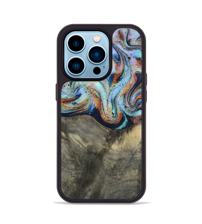 iPhone 14 Pro Wood Phone Case - Mandi (Teal & Gold, 813924)