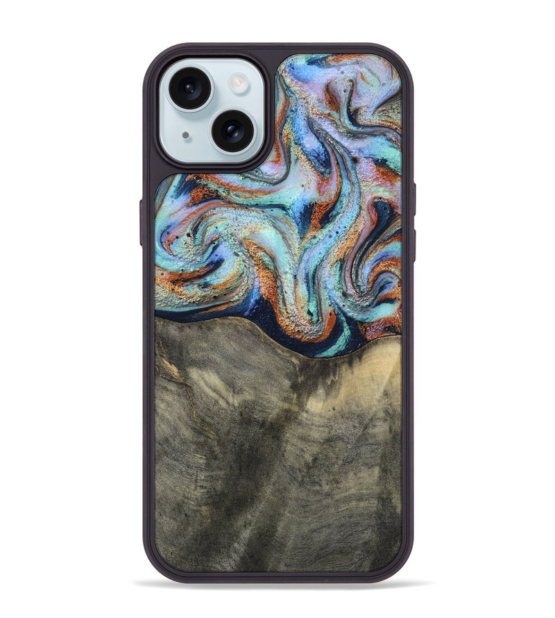 iPhone 15 Plus Wood Phone Case - Mandi (Teal & Gold, 813924)