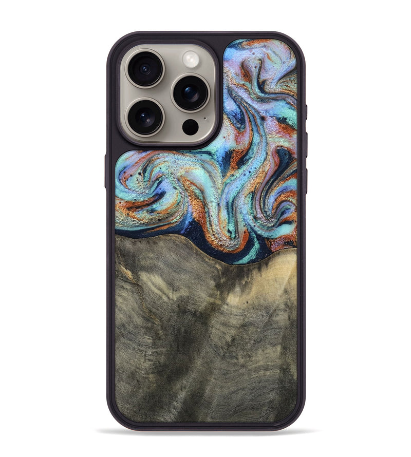 iPhone 15 Pro Max Wood Phone Case - Mandi (Teal & Gold, 813924)