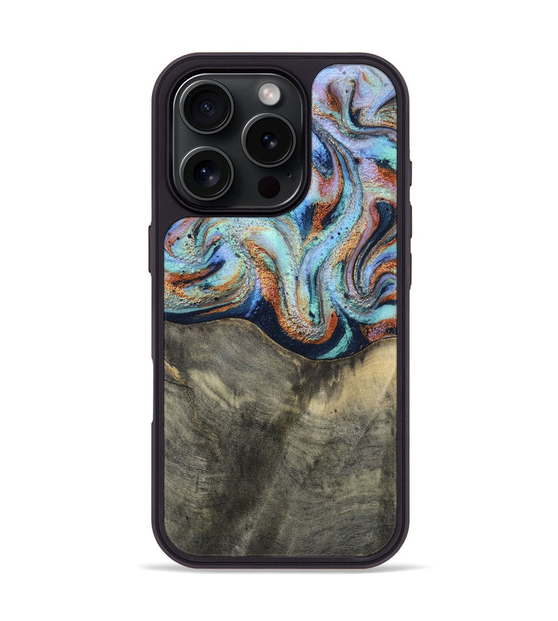 iPhone 16 Pro Wood Phone Case - Mandi (Teal & Gold, 813924)