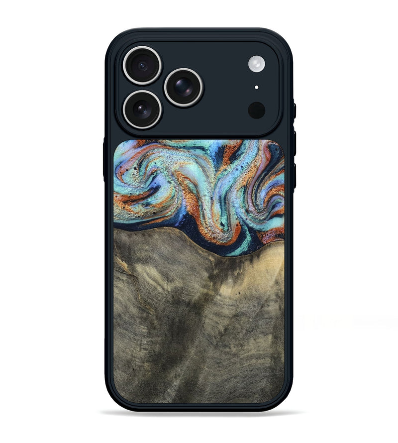 iPhone 17 Pro Max Wood Phone Case - Mandi (Teal & Gold, 813924)