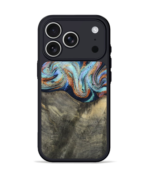 iPhone 17 Pro Wood Phone Case - Mandi (Teal & Gold, 813924)