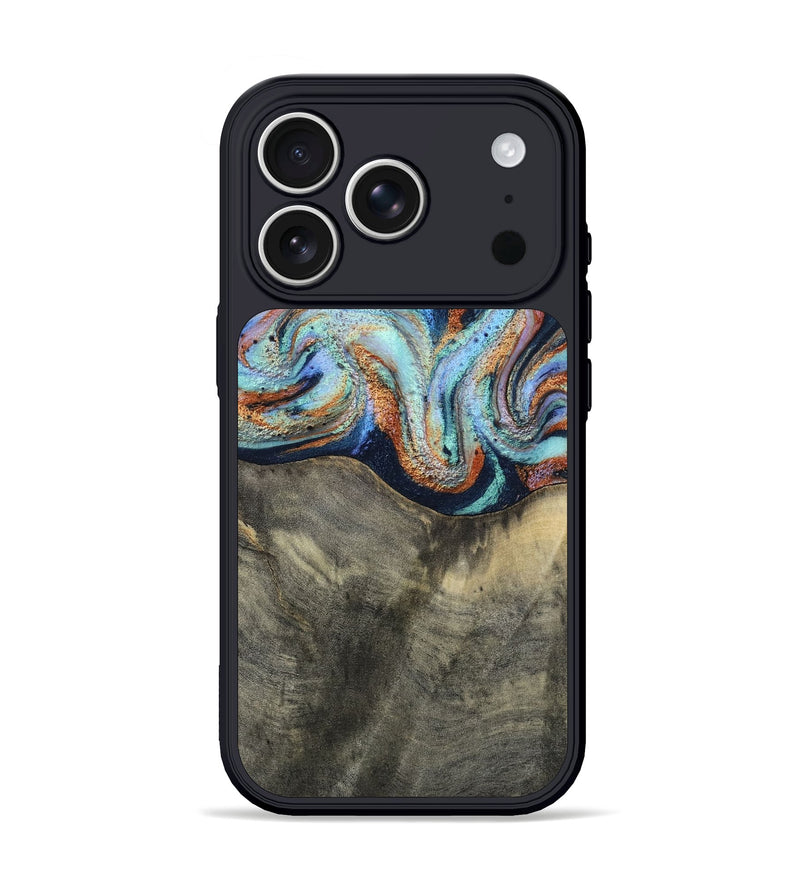 iPhone 17 Pro Wood Phone Case - Mandi (Teal & Gold, 813924)