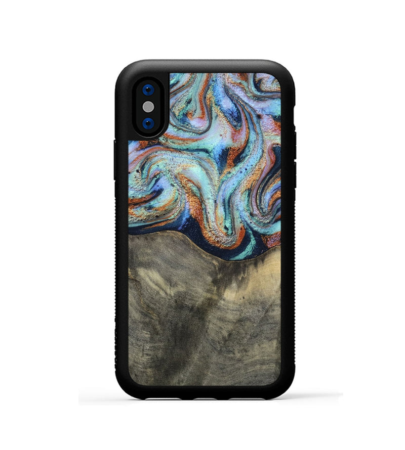 iPhone Xs Wood Phone Case - Mandi (Teal & Gold, 813924)