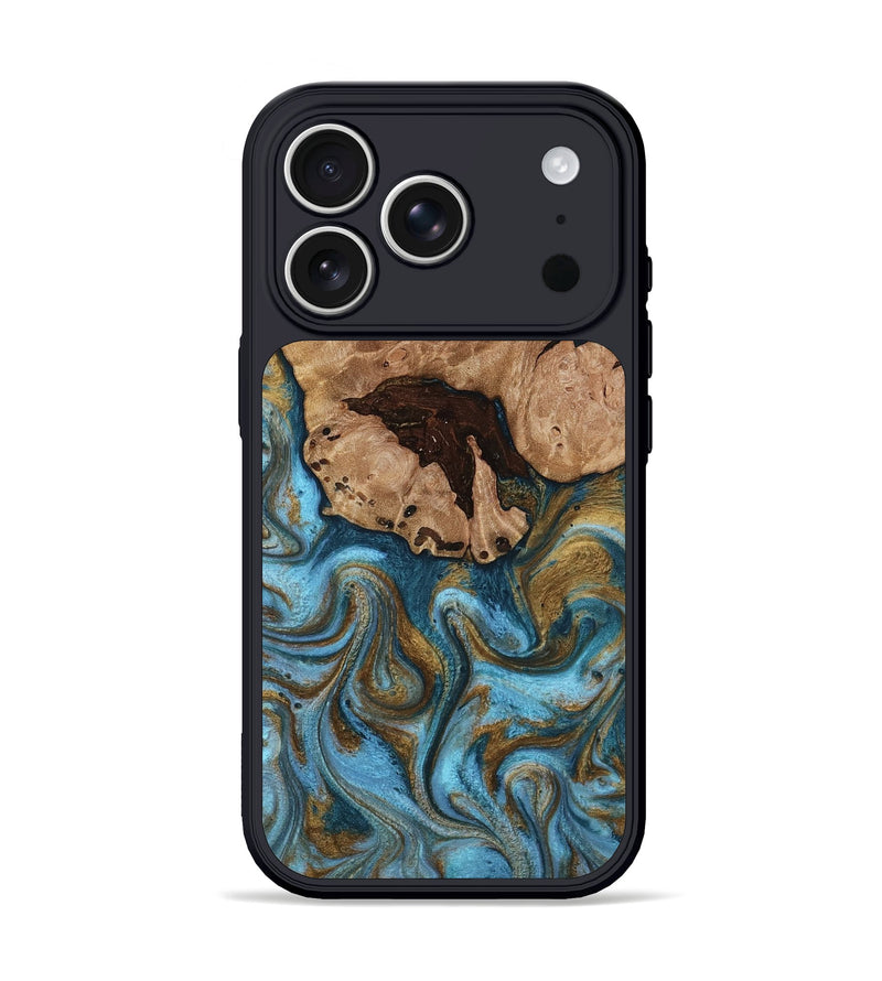 iPhone 17 Pro Wood Phone Case - Vinnie (Teal & Gold, 813925)