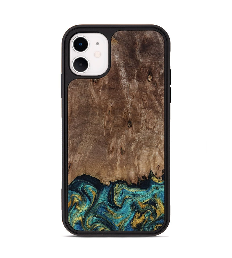 iPhone 11 Wood Phone Case - Reanna (Teal & Gold, 813927)