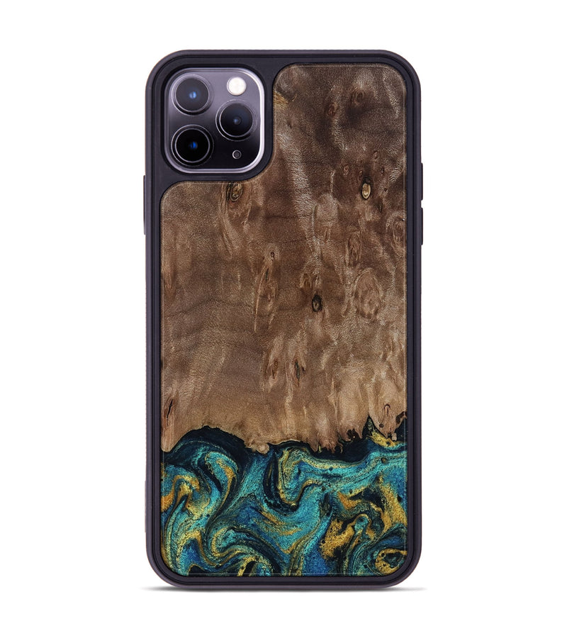 iPhone 11 Pro Max Wood Phone Case - Reanna (Teal & Gold, 813927)