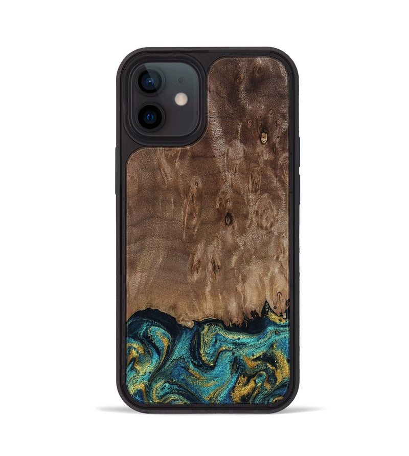 iPhone 12 Wood Phone Case - Reanna (Teal & Gold, 813927)