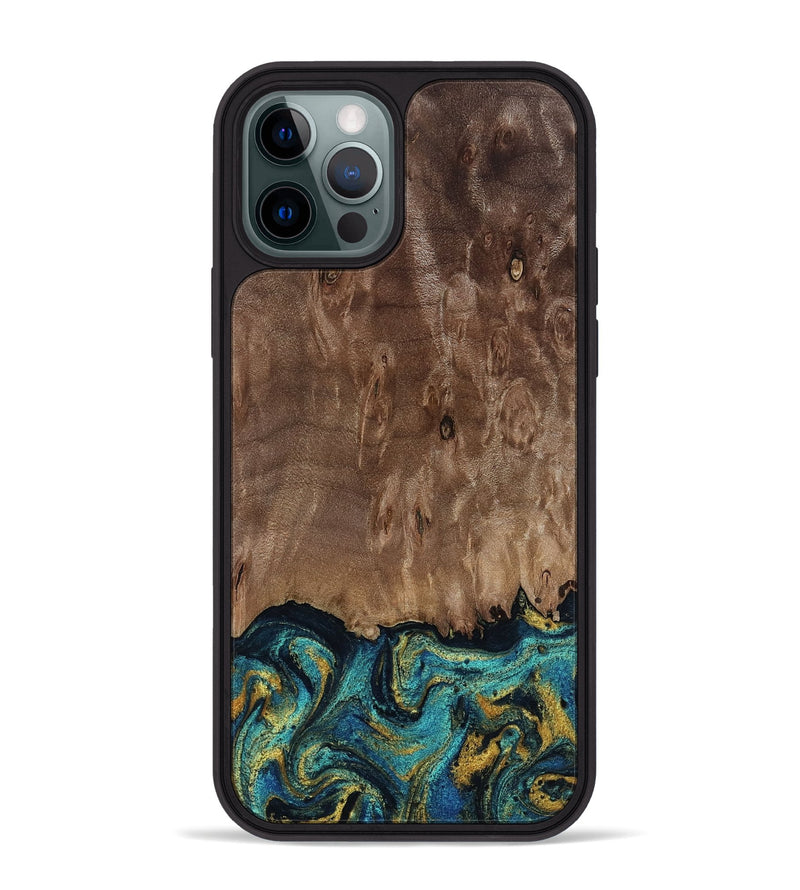 iPhone 12 Pro Max Wood Phone Case - Reanna (Teal & Gold, 813927)