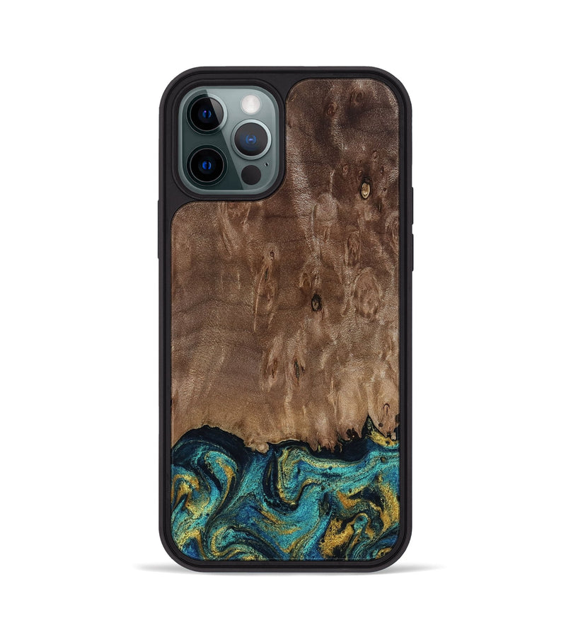 iPhone 12 Pro Wood Phone Case - Reanna (Teal & Gold, 813927)