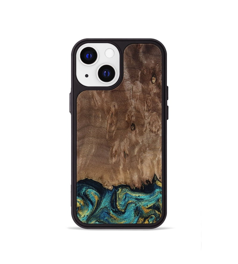 iPhone 13 mini Wood Phone Case - Reanna (Teal & Gold, 813927)