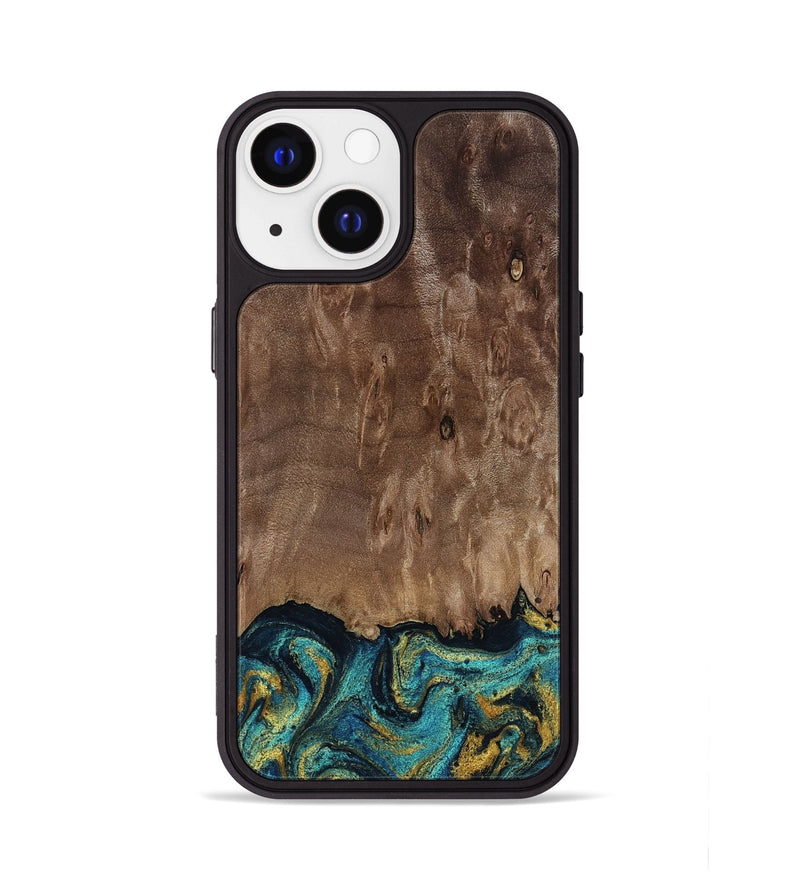 iPhone 13 Wood Phone Case - Reanna (Teal & Gold, 813927)