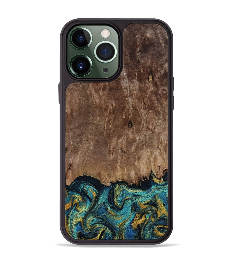 iPhone 13 Pro Max Wood Phone Case - Reanna (Teal & Gold, 813927)