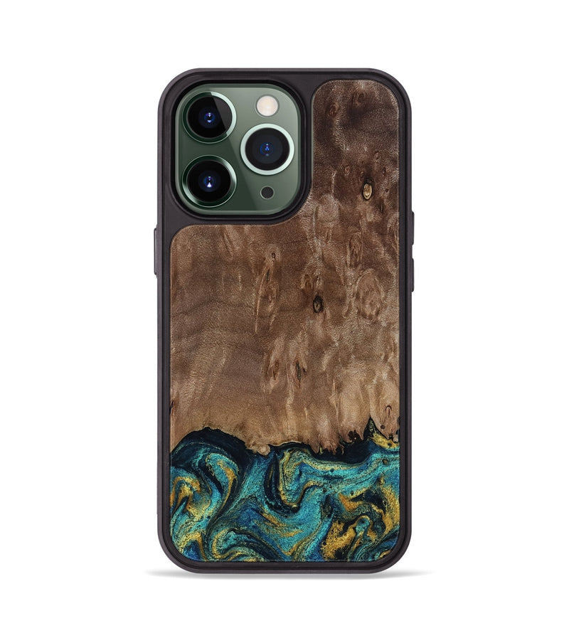iPhone 13 Pro Wood Phone Case - Reanna (Teal & Gold, 813927)