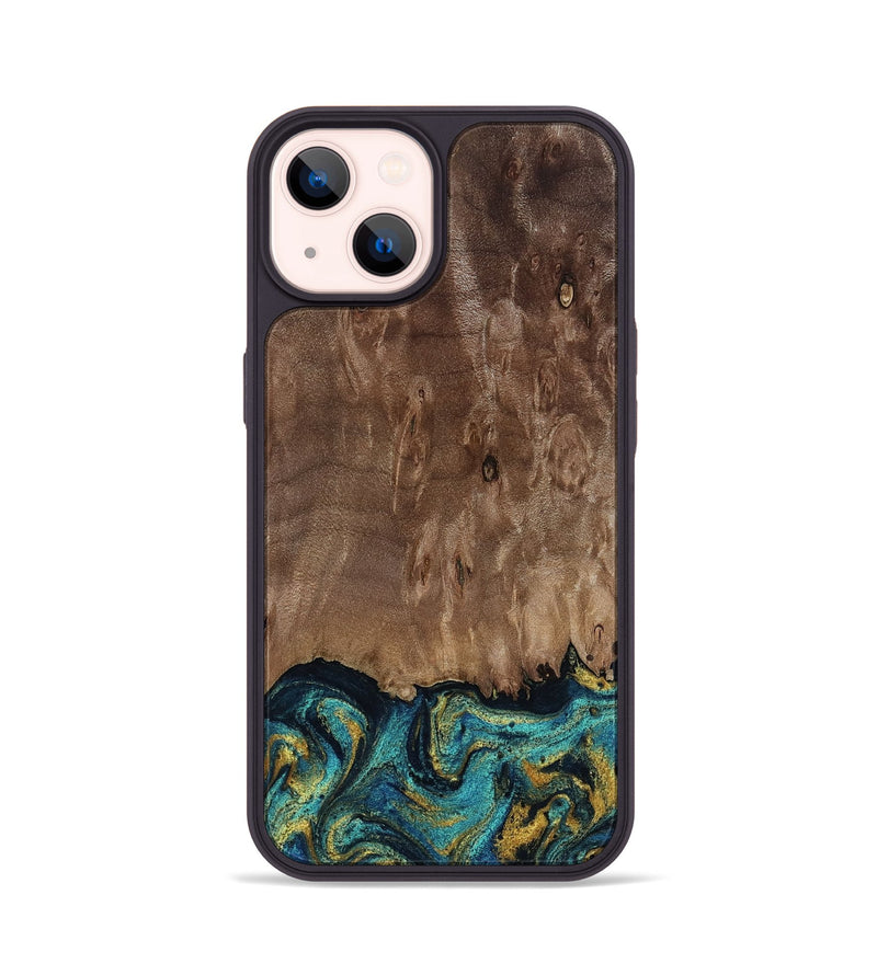 iPhone 14 Wood Phone Case - Reanna (Teal & Gold, 813927)