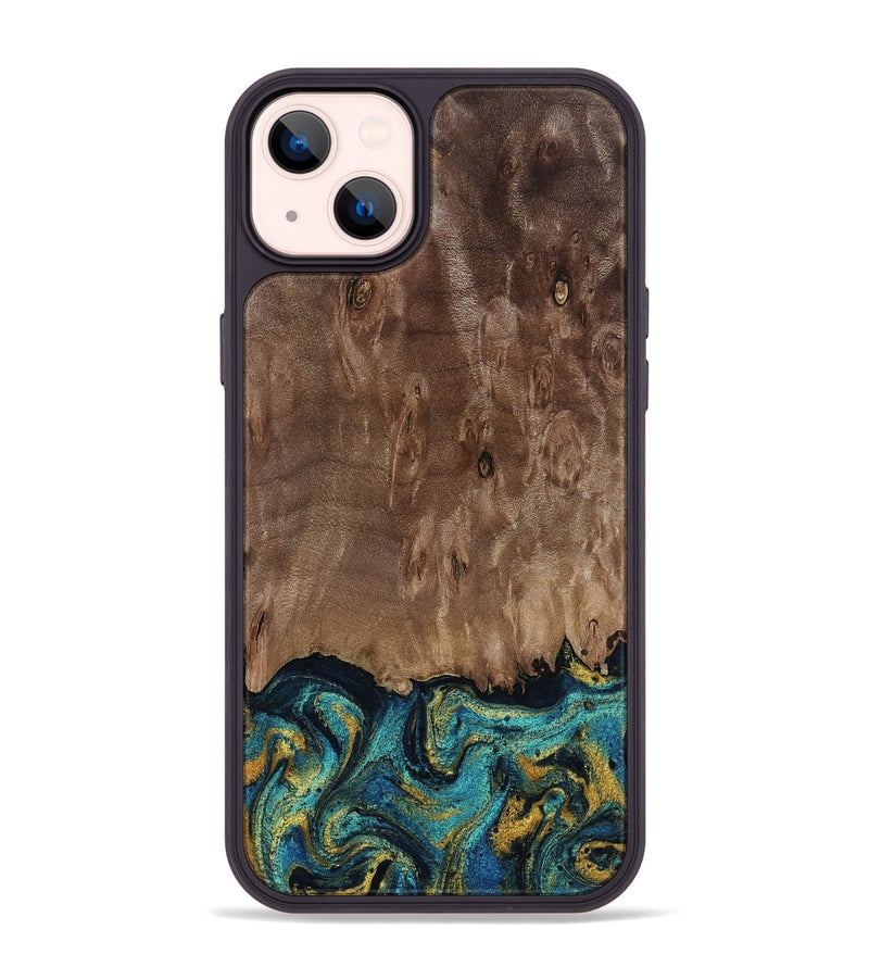 iPhone 14 Plus Wood Phone Case - Reanna (Teal & Gold, 813927)