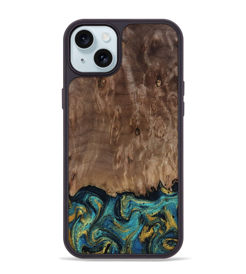 iPhone 15 Plus Wood Phone Case - Reanna (Teal & Gold, 813927)