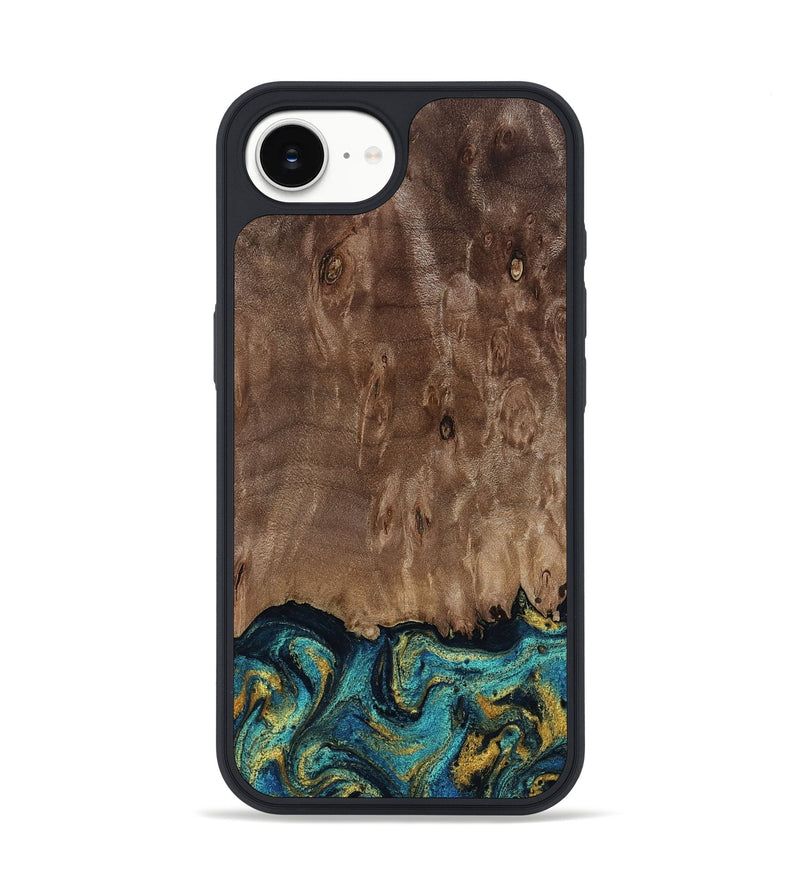 iPhone 16e Wood Phone Case - Reanna (Teal & Gold, 813927)