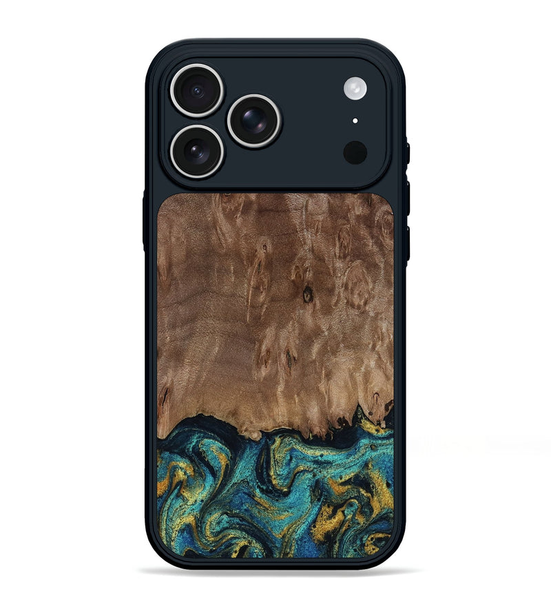 iPhone 17 Pro Max Wood Phone Case - Reanna (Teal & Gold, 813927)