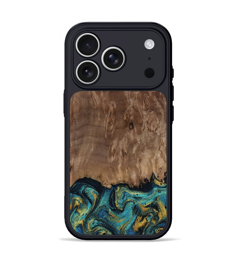 iPhone 17 Pro Wood Phone Case - Reanna (Teal & Gold, 813927)