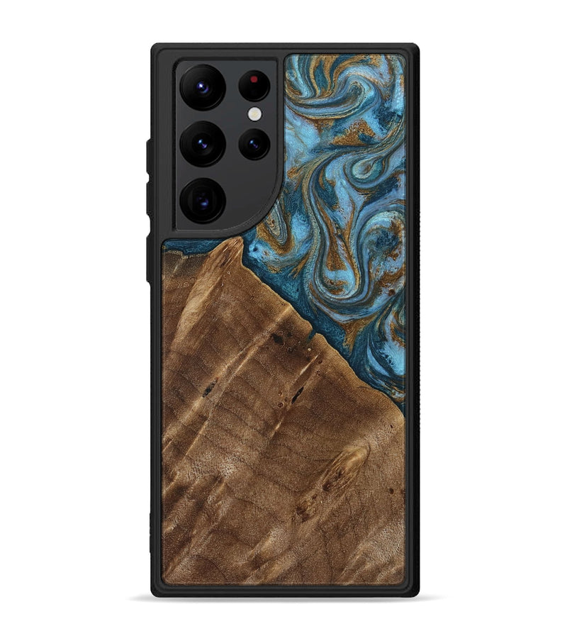 Galaxy S22 Ultra Wood Phone Case - Vena (Teal & Gold, 813929)