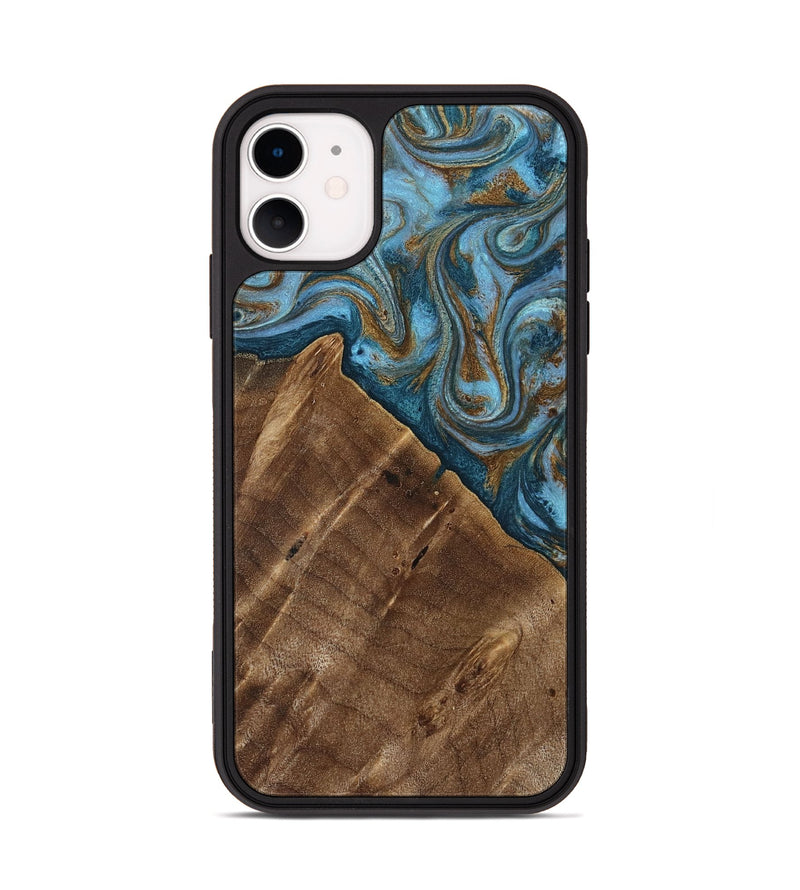 iPhone 11 Wood Phone Case - Vena (Teal & Gold, 813929)