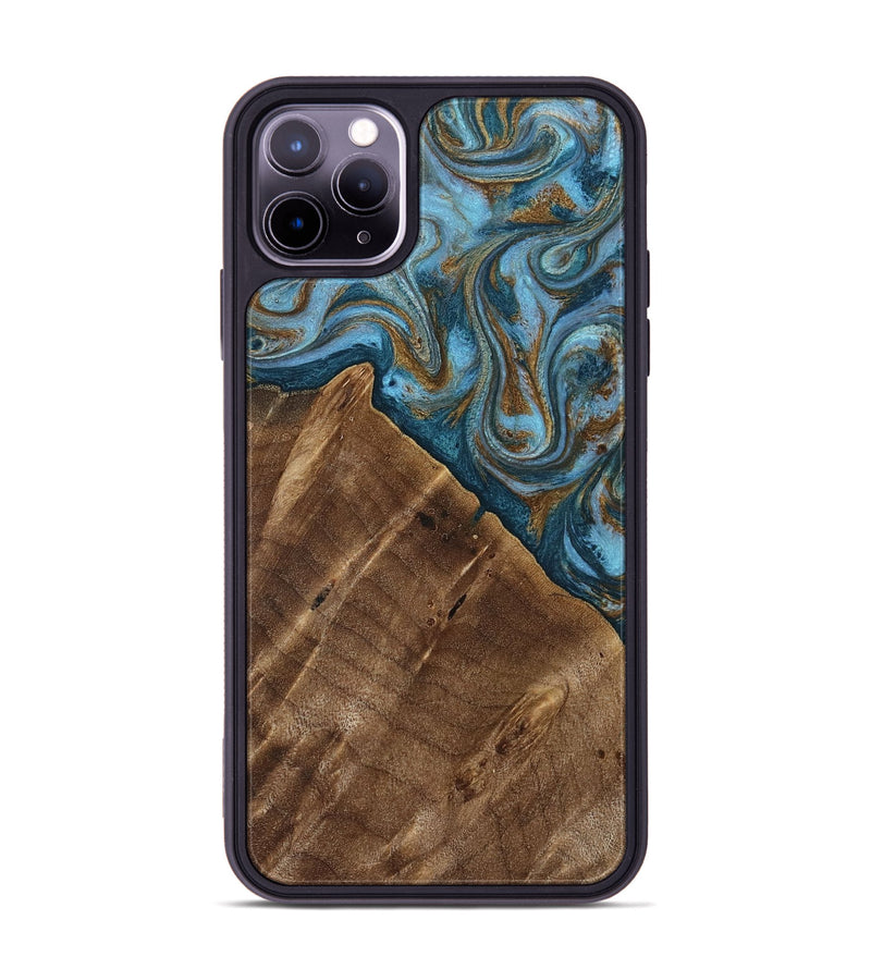 iPhone 11 Pro Max Wood Phone Case - Vena (Teal & Gold, 813929)