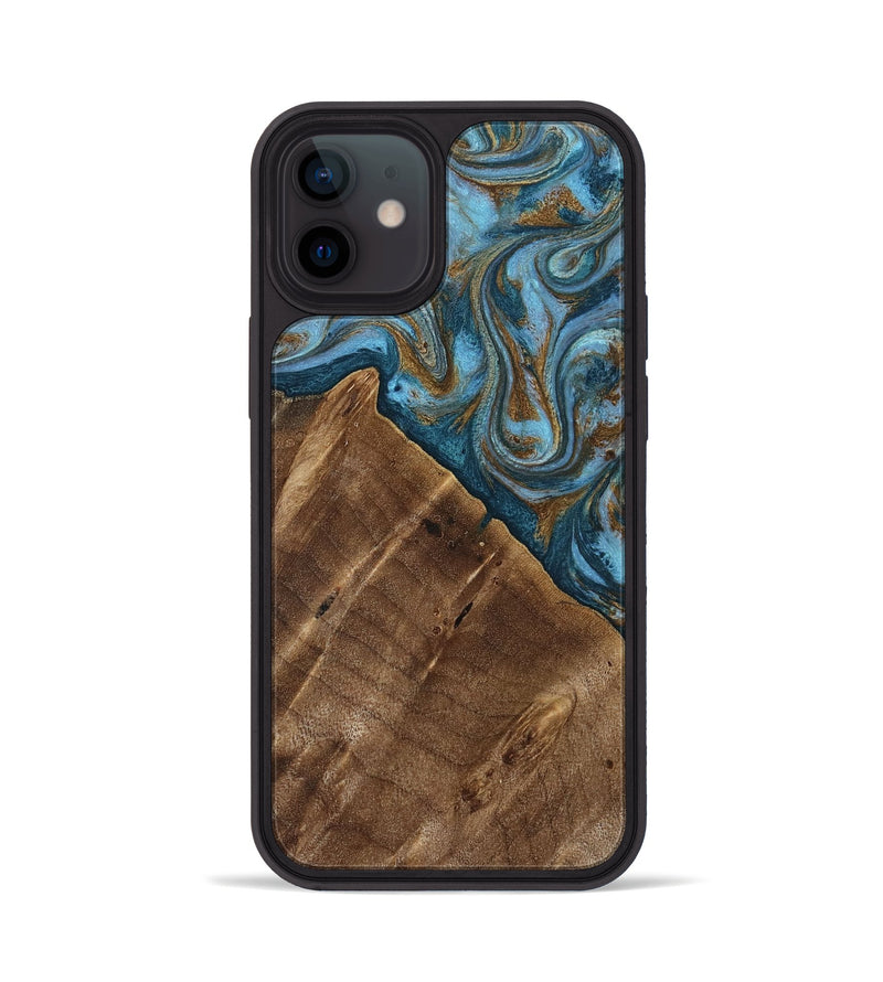 iPhone 12 Wood Phone Case - Vena (Teal & Gold, 813929)