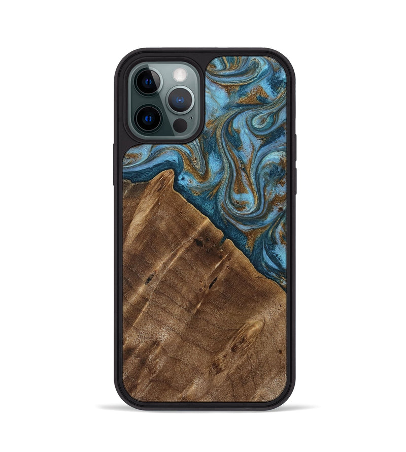 iPhone 12 Pro Wood Phone Case - Vena (Teal & Gold, 813929)