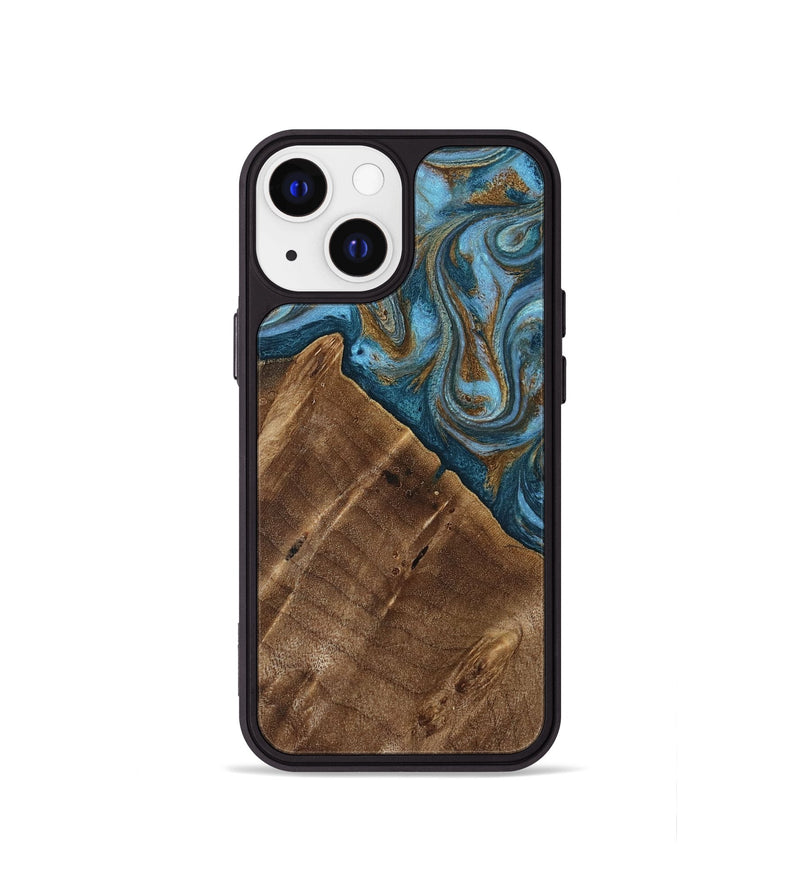 iPhone 13 mini Wood Phone Case - Vena (Teal & Gold, 813929)
