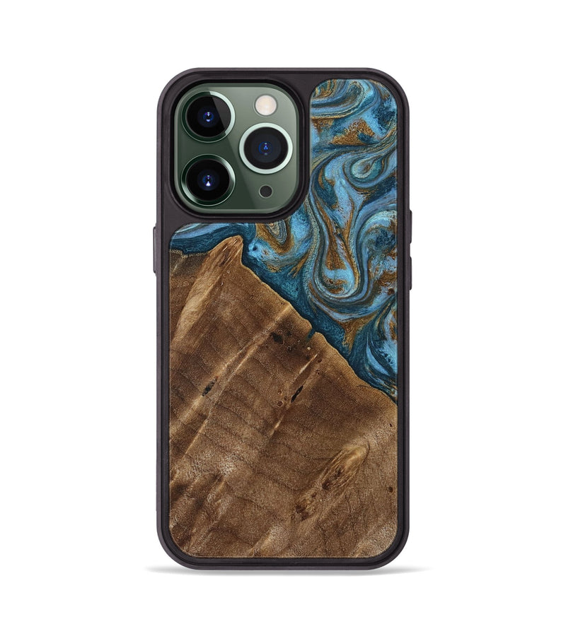 iPhone 13 Pro Wood Phone Case - Vena (Teal & Gold, 813929)