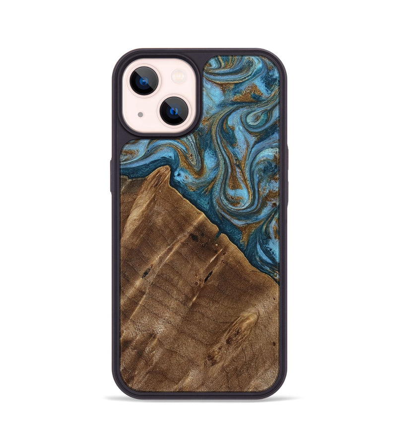 iPhone 14 Wood Phone Case - Vena (Teal & Gold, 813929)