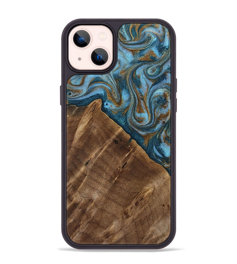 iPhone 14 Plus Wood Phone Case - Vena (Teal & Gold, 813929)