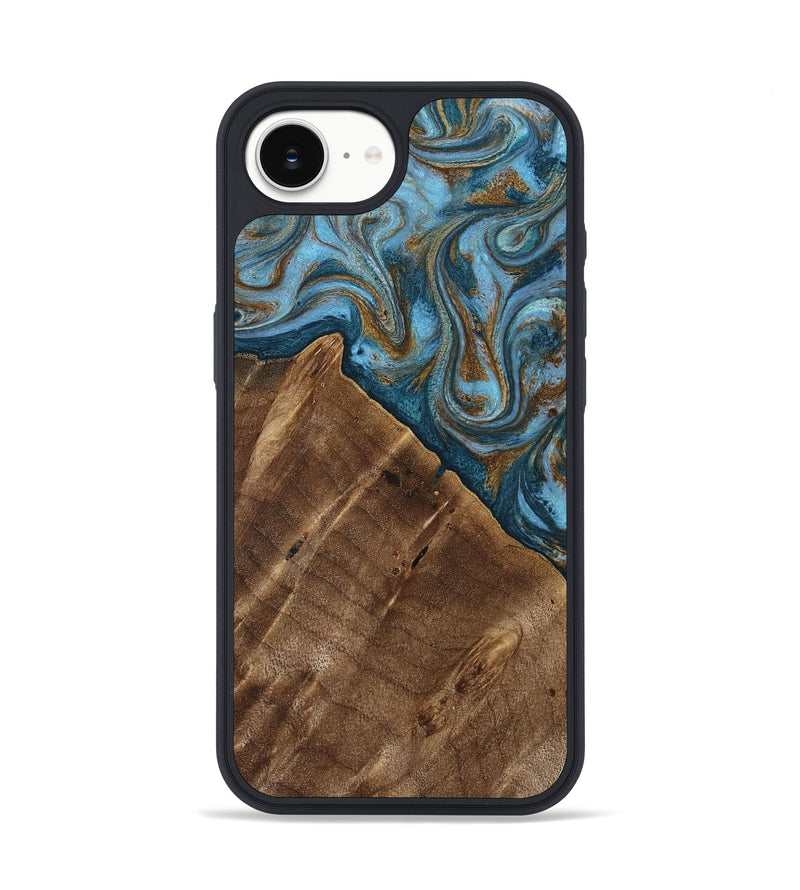 iPhone 16e Wood Phone Case - Vena (Teal & Gold, 813929)
