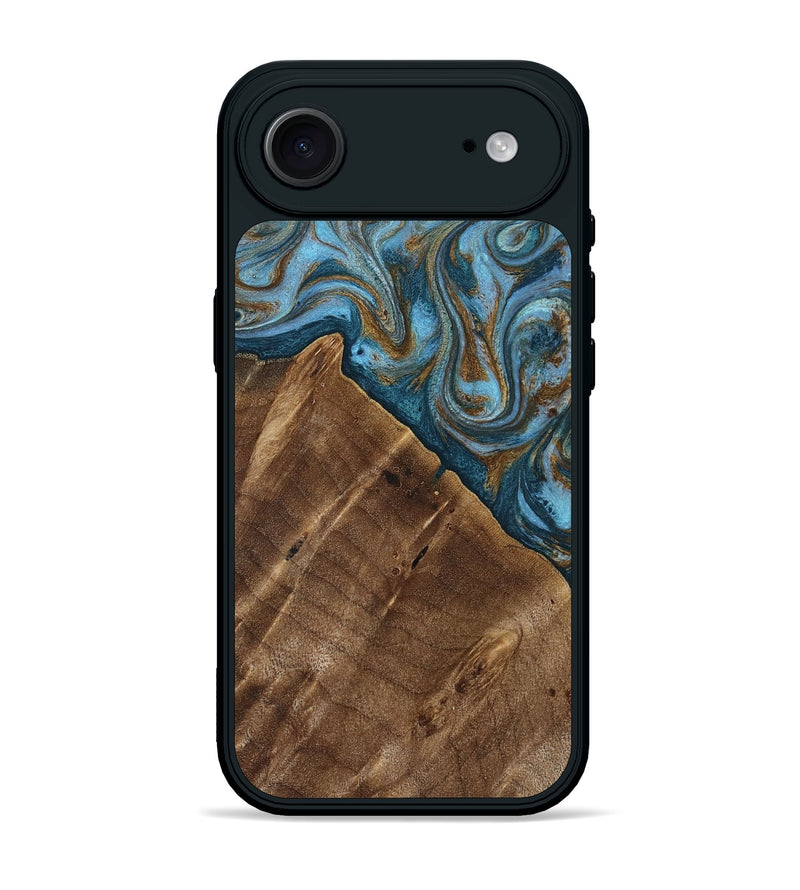 iPhone 17 Air Wood Phone Case - Vena (Teal & Gold, 813929)
