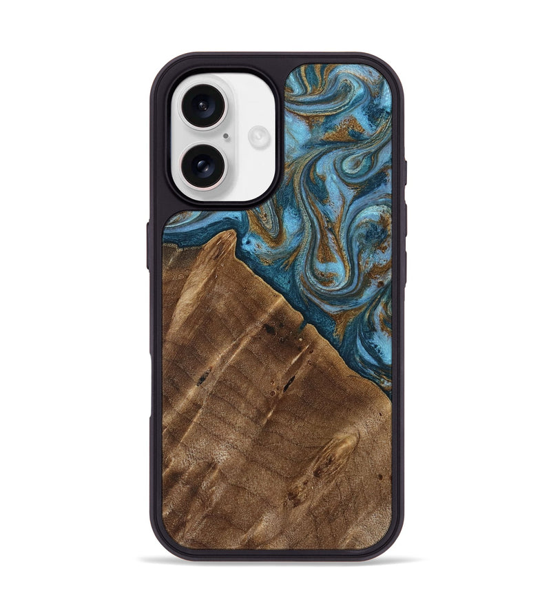 iPhone 17 Wood Phone Case - Vena (Teal & Gold, 813929)