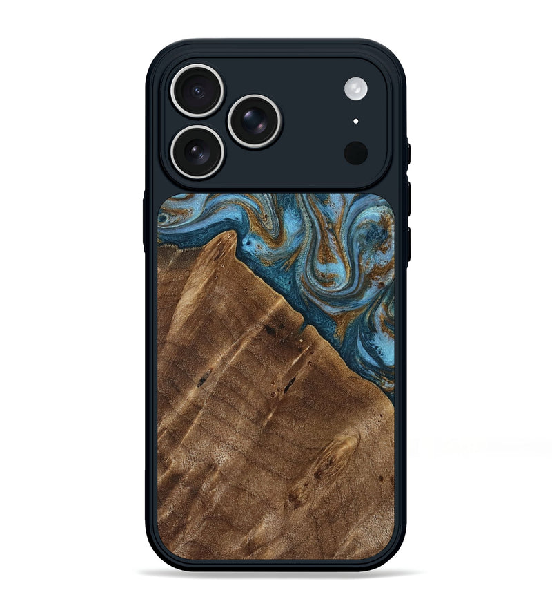 iPhone 17 Pro Max Wood Phone Case - Vena (Teal & Gold, 813929)