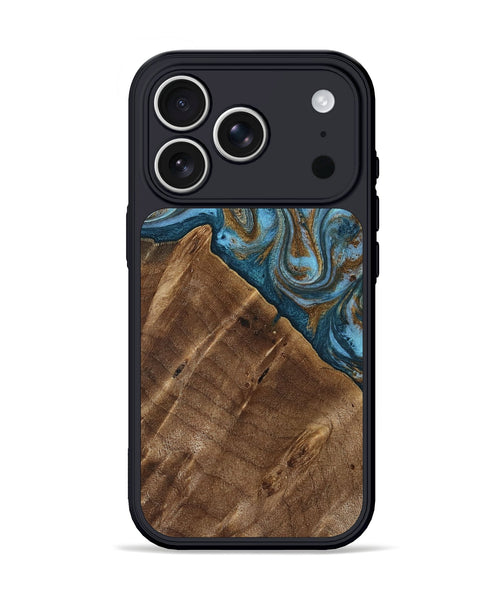 iPhone 17 Pro Wood Phone Case - Vena (Teal & Gold, 813929)