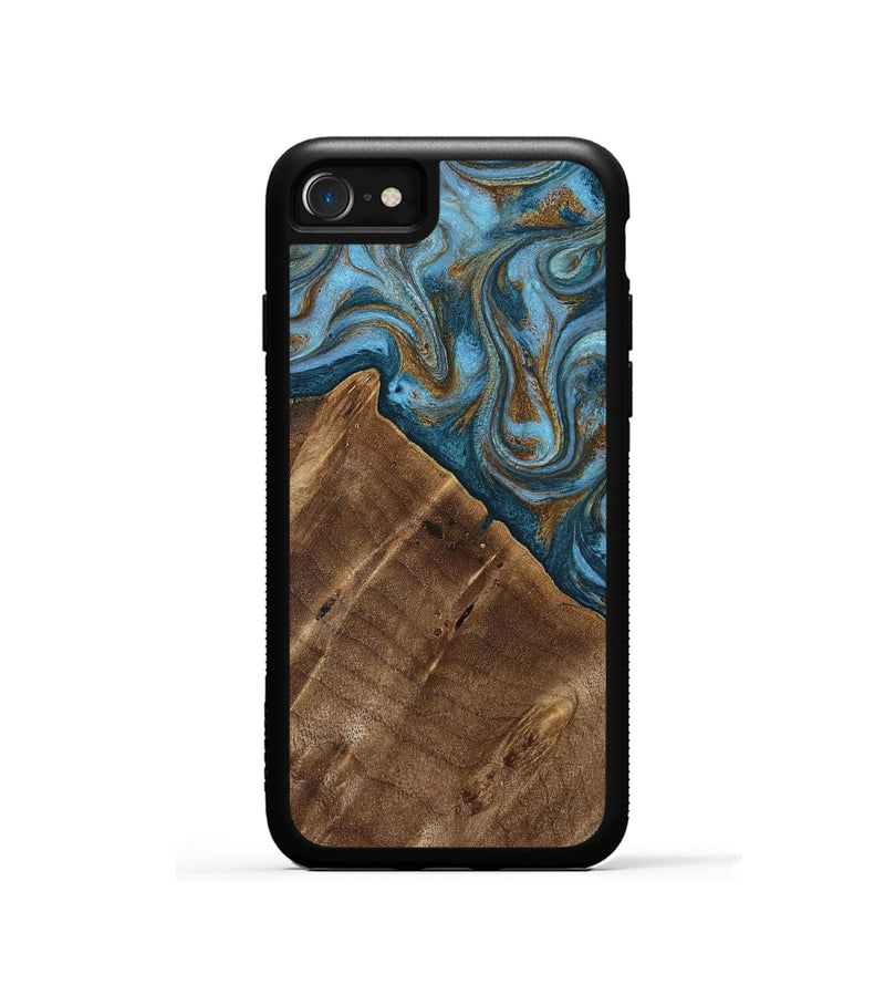 iPhone SE Wood Phone Case - Vena (Teal & Gold, 813929)