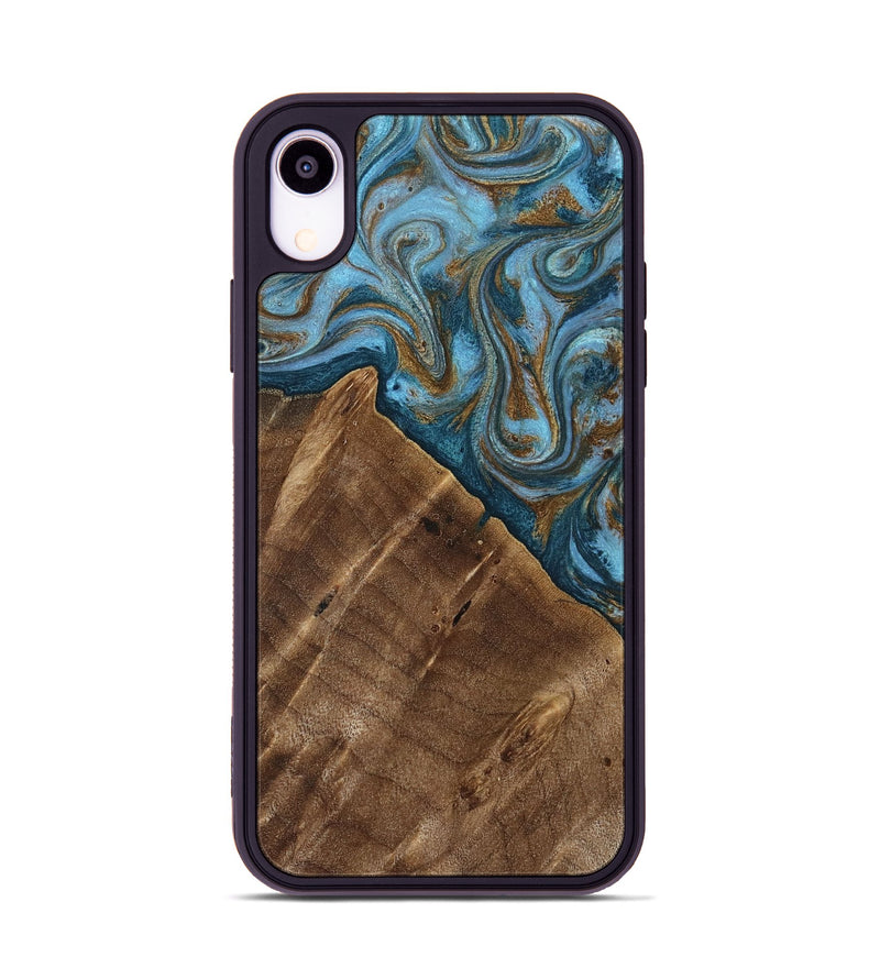 iPhone Xr Wood Phone Case - Vena (Teal & Gold, 813929)