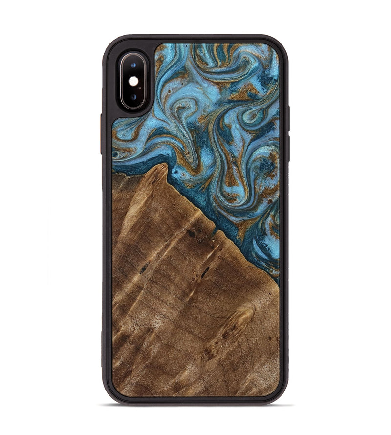 iPhone Xs Max Wood Phone Case - Vena (Teal & Gold, 813929)