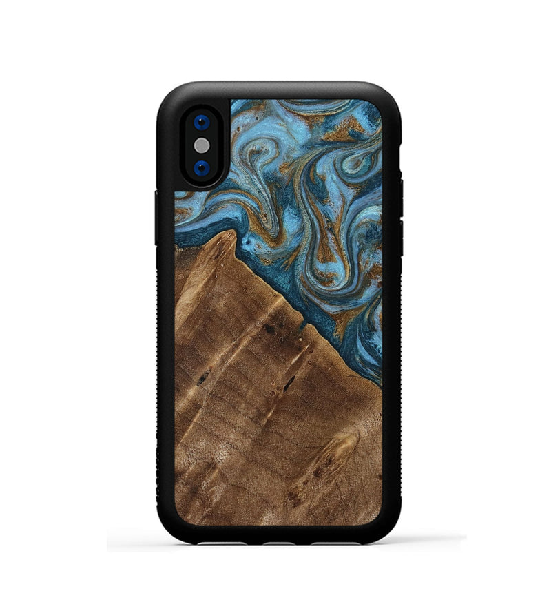 iPhone Xs Wood Phone Case - Vena (Teal & Gold, 813929)