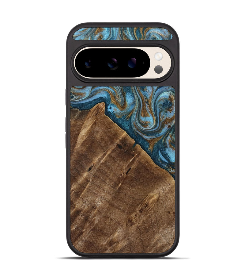 Pixel 10 Wood Phone Case - Vena (Teal & Gold, 813929)